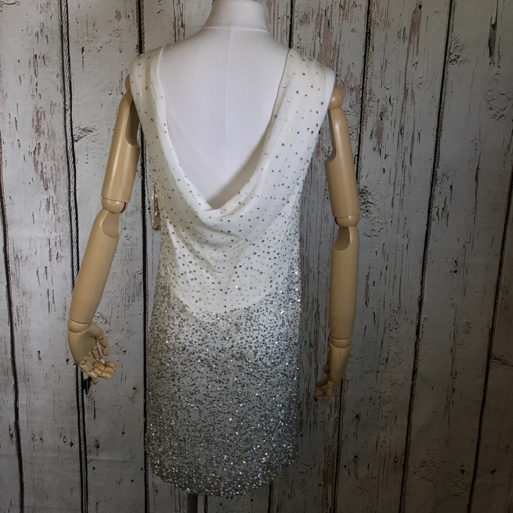 🎉HP🎉 NEW NWT Alice + Olivia Blaire Beaded Metallic Sequins Cocktail Dress SMALL - Picture 2 of 16